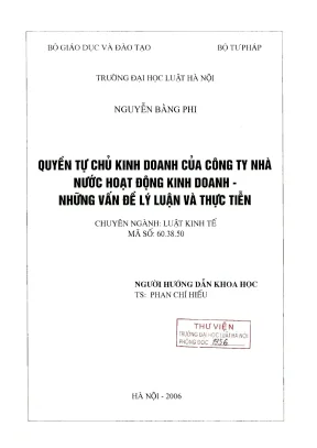 Quyền Tự Chủ Kinh Doanh Của Công Ty Nhà Nước: Lý Luận Và