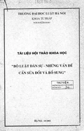Kỷ yếu hội thảo khoa học: Sửa đổi và bổ sung Bộ luật Dân sự