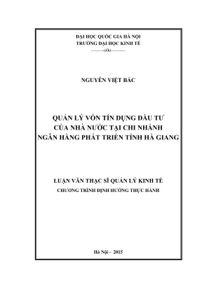 Luận Văn Thạc Sĩ: Quản Lý Vốn Tín Dụng Đầu Tư Nhà Nước