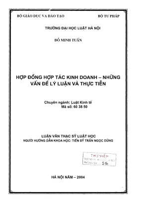Luận văn thạc sĩ luật học: Hợp đồng hợp tác kinh doanh -