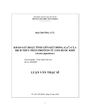 Khảo sát hoạt tính liên kết đồng Cu2+ từ dịch thủy phân