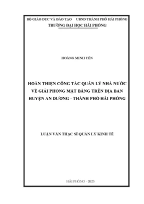 Hoàn Thiện Quản Lý Nhà Nước Về Giải Phóng Mặt Bằng Tại