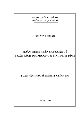 Hoàn Thiện Phân Cấp Quản Lý Ngân Sách Địa Phương Tại