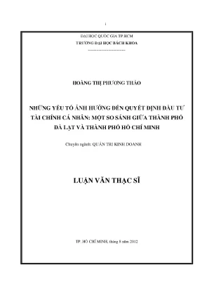 Yếu tố ảnh hưởng đến quyết định đầu tư tài chính cá