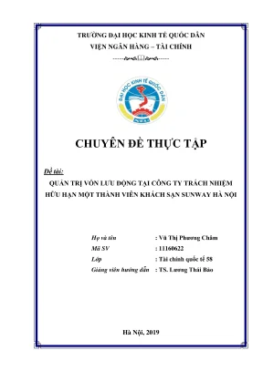 Chuyên đề thực tập quản trị vốn lưu động tại khách sạn 