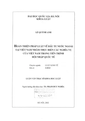 Hoàn thiện pháp luật đầu tư nước ngoài tại Việt Nam