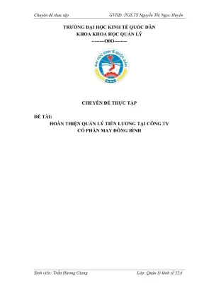 Hoàn thiện quản lý tiền lương tại công ty cổ phần may