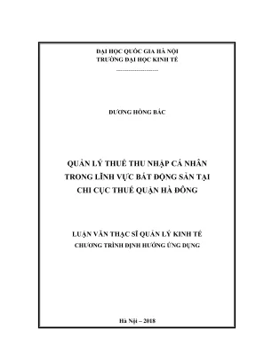 Luận Văn Thạc Sĩ: Quản Lý Thuế Thu Nhập Cá Nhân Trong