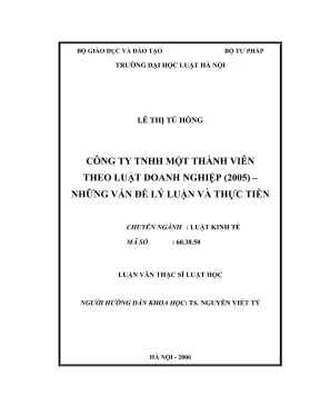 Luận văn thạc sĩ luật học: Công ty TNHH một thành viên