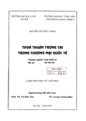 Luận Văn Thạc Sĩ Luật Học: Thỏa Thuận Trọng Tài Trong