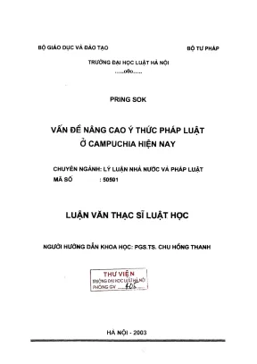 Luận Văn Thạc Sĩ Luật Học: Nâng Cao Ý Thức Pháp Luật Ở 