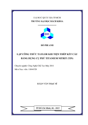 Luận Văn Thạc Sĩ: Công Nghệ Chế Tạo Máy & Lập Công Thức