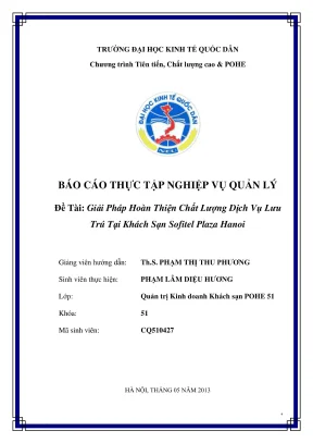 Giải pháp hoàn thiện chất lượng dịch vụ lưu trú tại 