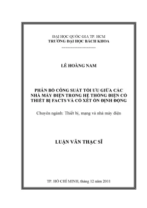 Luận Văn Thạc Sĩ: Tối Ưu Công Suất Giữa Các Nhà Máy Điện