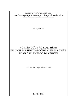 Luận Văn Thạc Sĩ Du Lịch: Nghiên Cứu Các Loại Hình Du