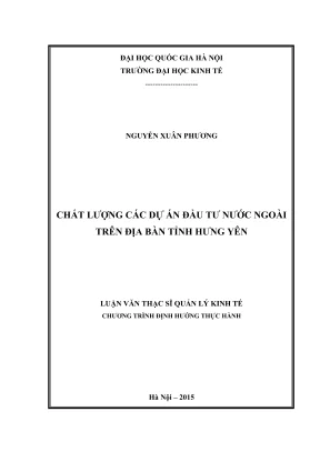 Quản lý chất lượng dự án đầu tư nước ngoài tại Hưng Yên