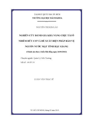 Nghiên cứu đánh giá khả năng chịu tải ô nhiễm hữu cơ và