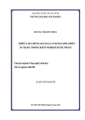 Luận Văn Thạc Sĩ: Thiết Lập Chủng Bacillus Subtilis Đối