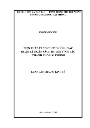 Biện Pháp Tăng Cường Quản Lý Ngân Sách Huyện Vĩnh Bảo,