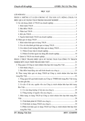 Giải pháp nâng cao hiệu quả sử dụng TSLĐ tại công ty