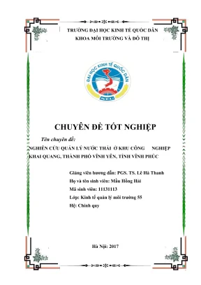 Nghiên cứu quản lý nước thải khu công nghiệp Khai Quang, 