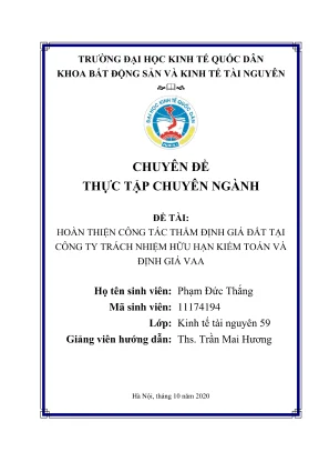 Hoàn Thiện Công Tác Thẩm Định Giá Đất Tại Công Ty Kiểm 