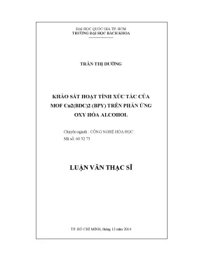 Khảo sát hoạt tính xúc tác của MOF Cu2BDC2BPY trong phản