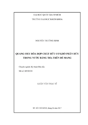 Luận Văn Thạc Sĩ: Ứng Dụng TiO2 Trong Xử Lý Hợp Chất Hữu 