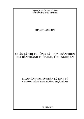 Quản lý thị trường bất động sản tại thành phố Vinh, Nghệ