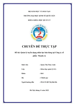 Chuyên đề thực tập quản lý tuyển dụng nhân lực bán hàng