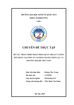 Hoàn thiện hoạt động quản trị lực lượng bán hàng tại