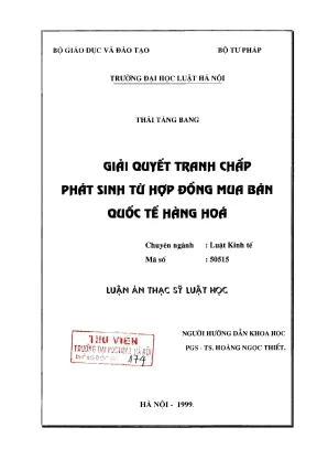 Luận án thạc sĩ luật học: Giải quyết tranh chấp hợp đồng 