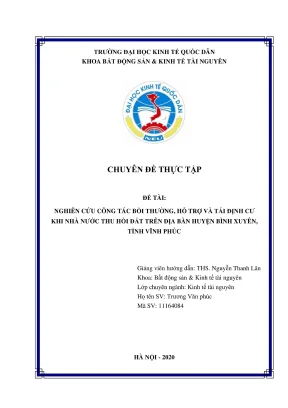 Nghiên cứu công tác bồi thường khi nhà nước thu hồi đất