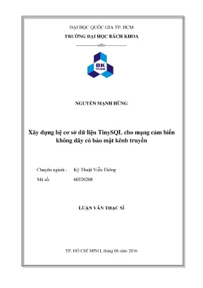 Luận Văn Thạc Sĩ: Xây Dựng Hệ Cơ Sở Dữ Liệu Tinysol Cho