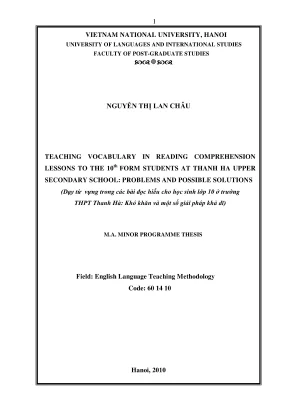 Dạy từ vựng trong bài đọc hiểu cho học sinh lớp 10: Khó 