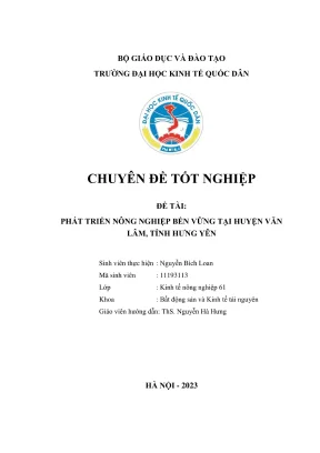 Phát Triển Nông Nghiệp Bền Vững Tại Huyện Văn Lâm, Tỉnh