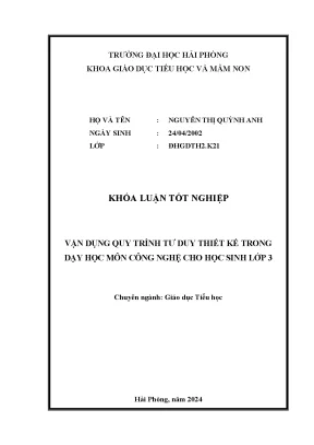 Vận Dụng Quy Trình Tư Duy Thiết Kế Trong Dạy Học Môn