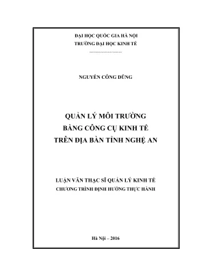 Luận Văn Thạc Sĩ: Quản Lý Kinh Tế Và Môi Trường Bằng