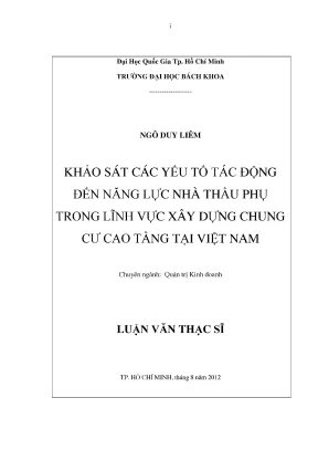Khảo sát yếu tố tác động đến năng lực nhà thầu phụ trong