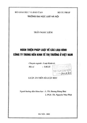 Hoàn thiện pháp luật về các loại hình công ty trong nền