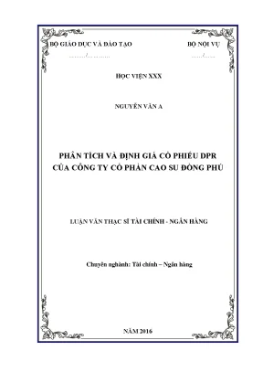 Phân Tích Và Định Giá Cổ Phiếu DPR Của Công Ty Cổ Phần