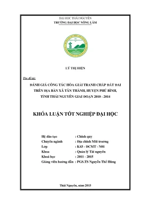 Đánh Giá Công Tác Hòa Giải Tranh Chấp Đất Đai Tại Xã Tân