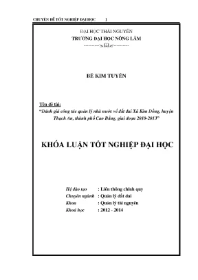 Đánh Giá Quản Lý Nhà Nước Về Đất Đai Tại Xã Kim Đồng,