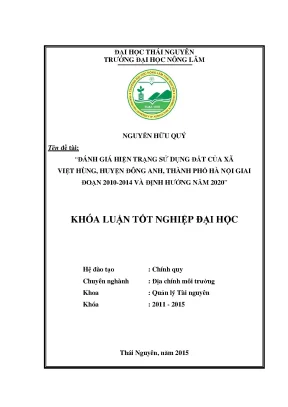 Đánh giá hiện trạng sử dụng đất xã Việt Hùng, huyện Đông