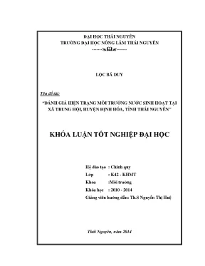 Đánh giá môi trường nước sinh hoạt tại xã Trung Hội,