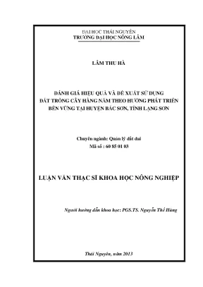 Đánh giá hiệu quả và đề xuất sử dụng đất trồng cây hàng