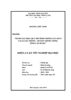 Đánh giá hiệu quả mô hình trồng lúa BT13 tại xã Đa