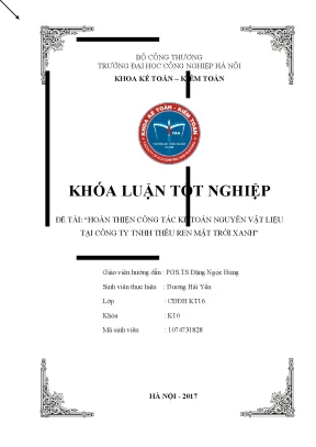 Hoàn Thiện Công Tác Kế Toán Nguyên Vật Liệu Tại Công Ty