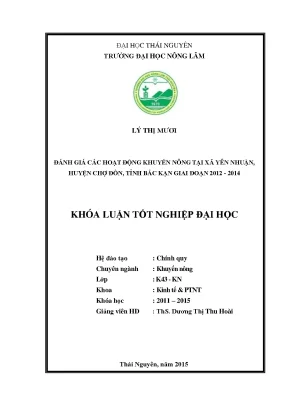 Đánh giá hoạt động khuyến nông tại xã Yên Nhuận, huyện