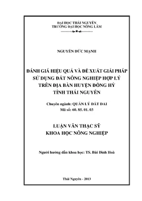 Đánh Giá Hiệu Quả Và Giải Pháp Sử Dụng Đất Nông Nghiệp